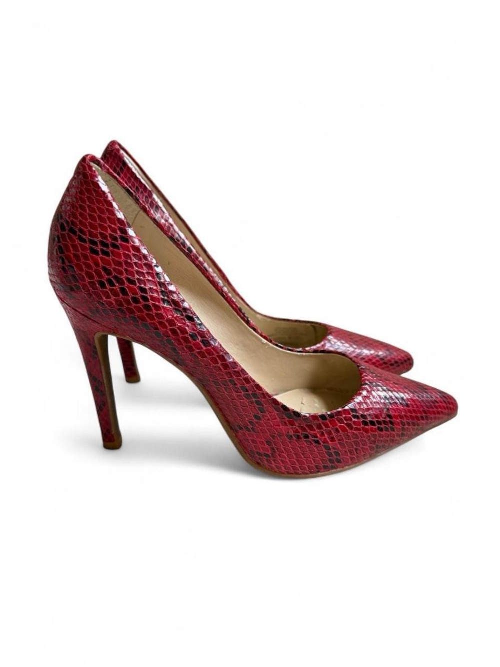 Gianni Bini Red Snake-Print Pointed Toe High Heels